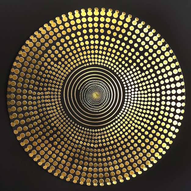 3D gold plated dot mandala art on black background