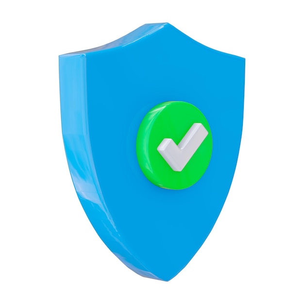 3d icon safety shield check mark isolated on white background blue symbol security minimalistic style