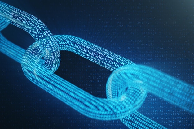 3D illüstrasyon dijital block chain kodu. Mavi nokta ağında parlayan düşük poligonlu üçgen ızgarası, soyut arka plan. Ağ, internet iletişimi konsepti