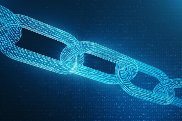 3D illüstrasyon dijital block chain kodu. Mavi nokta ağında parlayan düşük poligonlu üçgen ızgarası, soyut arka plan. Ağ, internet iletişimi konsepti