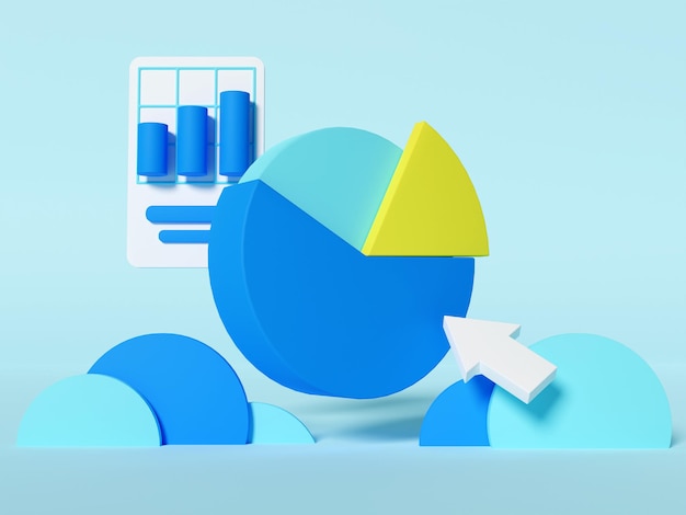 3D illustration business data analyze. Company growth and direction.