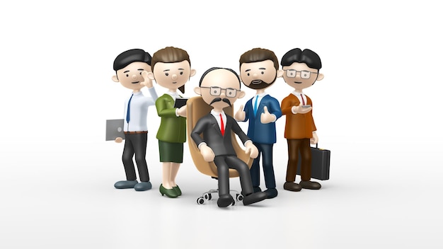 3D illustration of a group of corporate people, business and staff with white background.