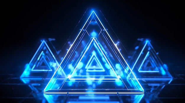 3d illustration triangles and geometric patterns of blue lines on a black background
