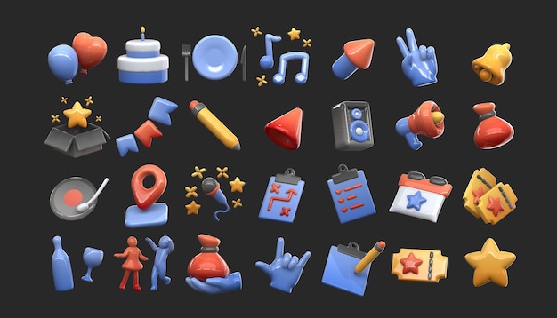 3D Inflatable Holiday Icons Aligned in a Row for Design Use