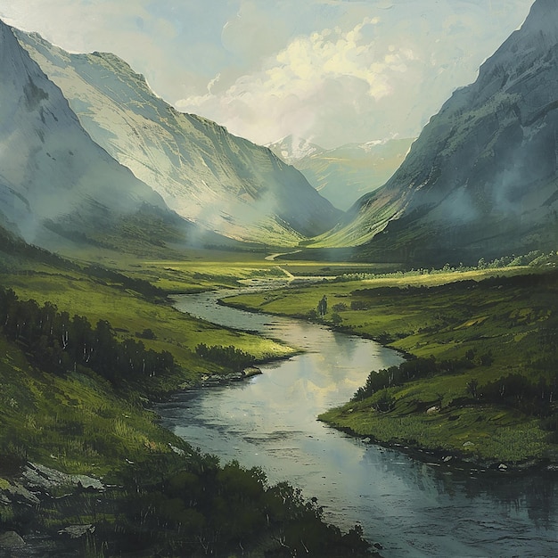 3d photo of a mountain lake with a mountain in the background