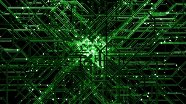 3d render digital background made of complex tube structure with reflective and refractive materials. Network communication concept.