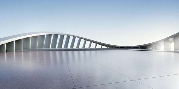 3d render of abstract futuristic architecture with concrete floor