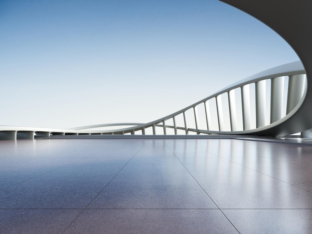 3d render of abstract futuristic architecture with concrete floor