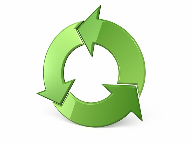 3d render recycle symbol perspective view (clipping path and isolated on white)