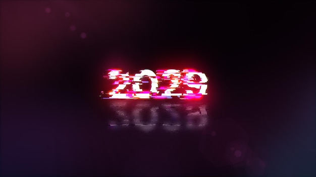 3d rendering 2029 text with screen effects of technological glitches