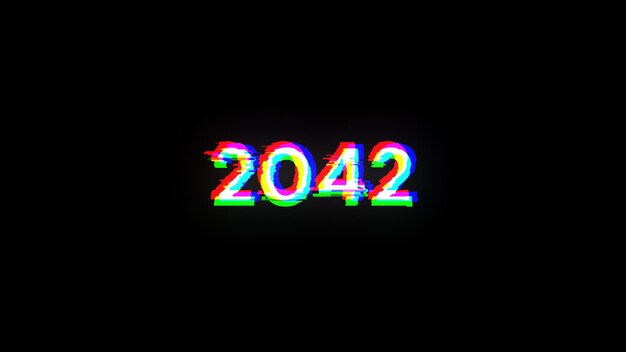 3D rendering 2042 text with screen effects of technological glitches