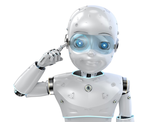3d rendering cute robot or artificial intelligenceÃÂ robot with cartoon character thinking or analyze