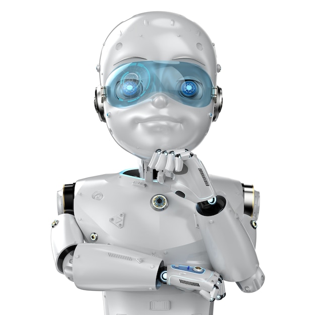 3d rendering cute robot or artificial intelligenceÂ robot with cartoon character thinking or analyze