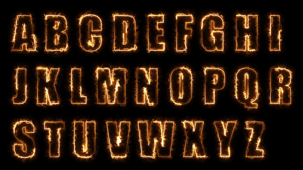 3D rendering glow effects of the contours of the uppercase letters of the English alphabet