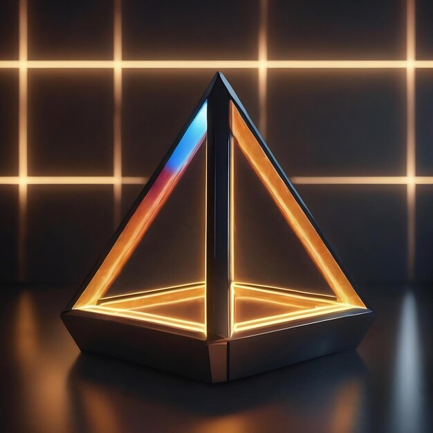 3d rendering glowing triangle cube with dark background