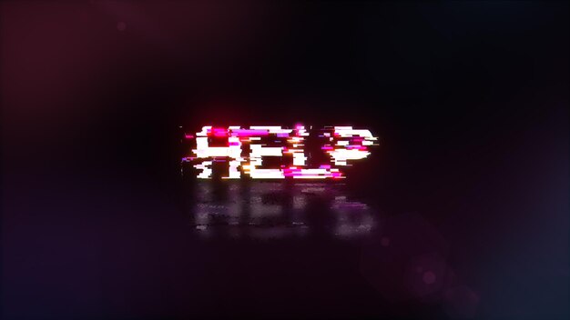 3d rendering help text with screen effects of technological glitches