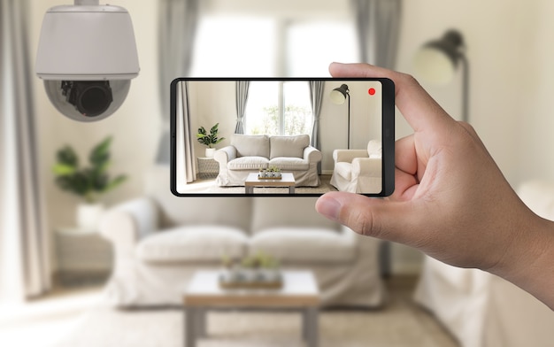 3d rendering mobile connect with home security camera