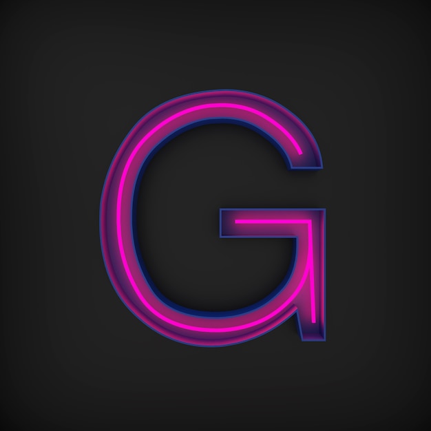 3d rendering, neon red capital letter G lighted up, inside blue letter.