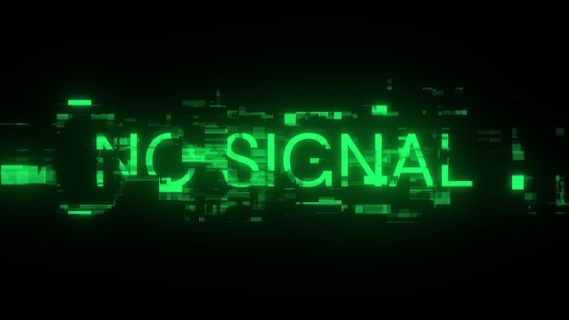 3D rendering no signal text with screen effects of technological glitches