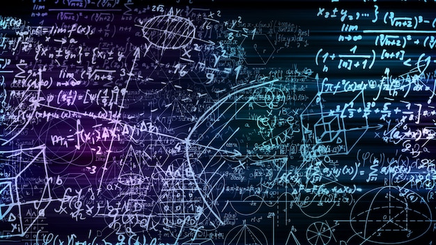 3d rendering of abstract blocks of mathematical formulas located in the virtual space