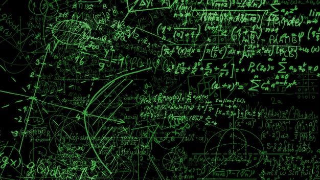 3D rendering of abstract blocks of mathematical formulas located in the virtual space