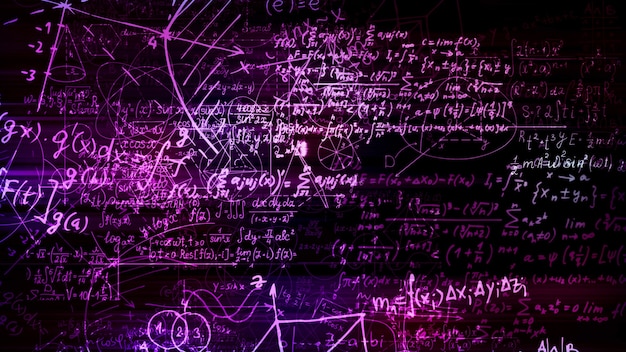 3D rendering of abstract blocks of mathematical formulas located in the virtual space