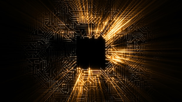 3D rendering of an electrical pulse passing through the circuits of a microcircuit