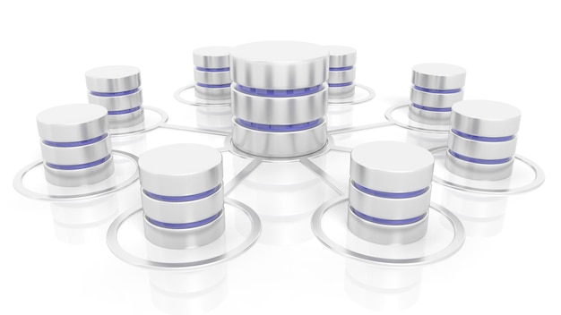 3d rendering of backup text surrounded by database devices isolated on white background