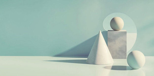 3D rendering of minimalistic geometric shapes Abstract background with shadows still life