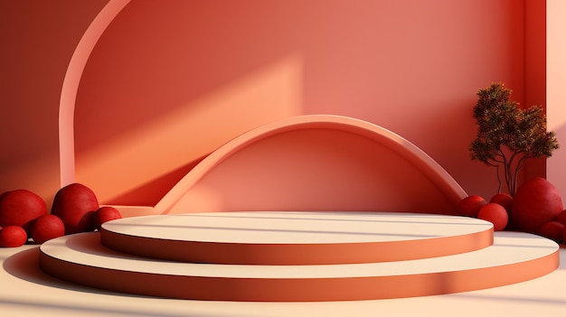 3d rendering of podium and abstract geometric