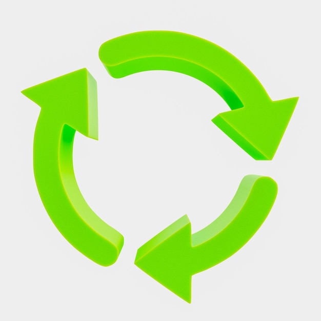 3D rendering on recycling symbol against gray background