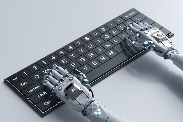 3d rendering robot hand working with computer keyboard