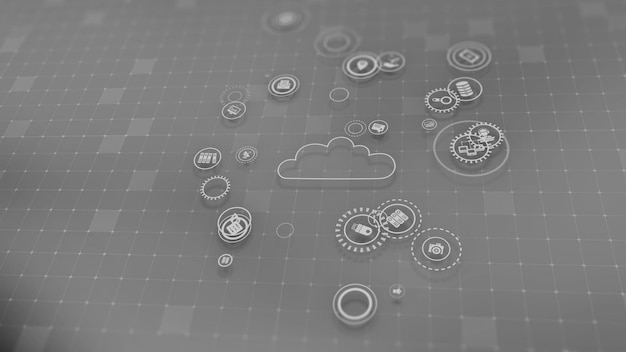 3d rendering the concept of cloud technologies and server data processing