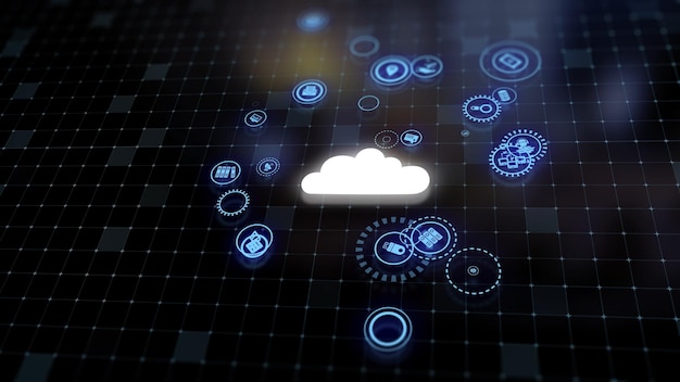 3d rendering the concept of cloud technologies and server data processing