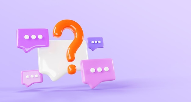 3d speech bubbles with faq sign render purple background question answer communication banner dialogue speak and chat message boxes frames ask balloon social media web icons