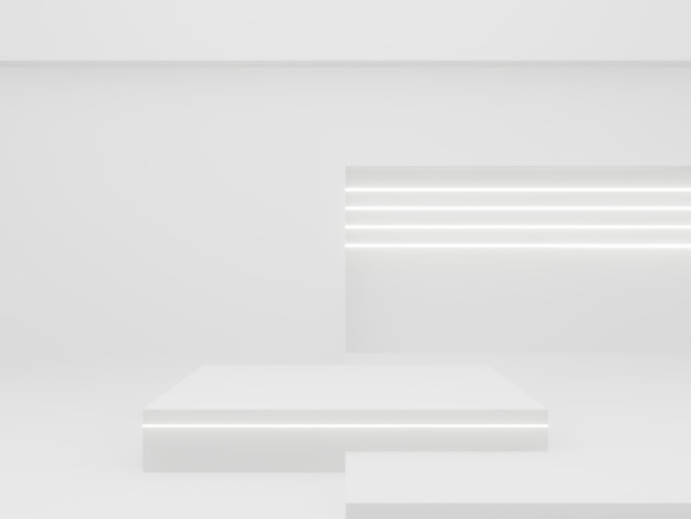 3D White SciFi product display mock up White room with neon lights