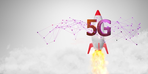 5G highspeed Internet concept 5G network wireless technology on city background 3d renderingx9