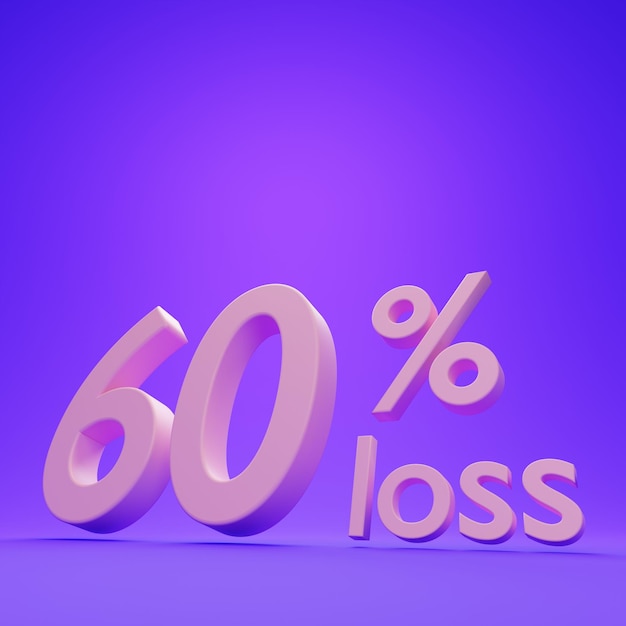 60 percent Loss on purple background 3d render illustration Discount sixty percent concept
