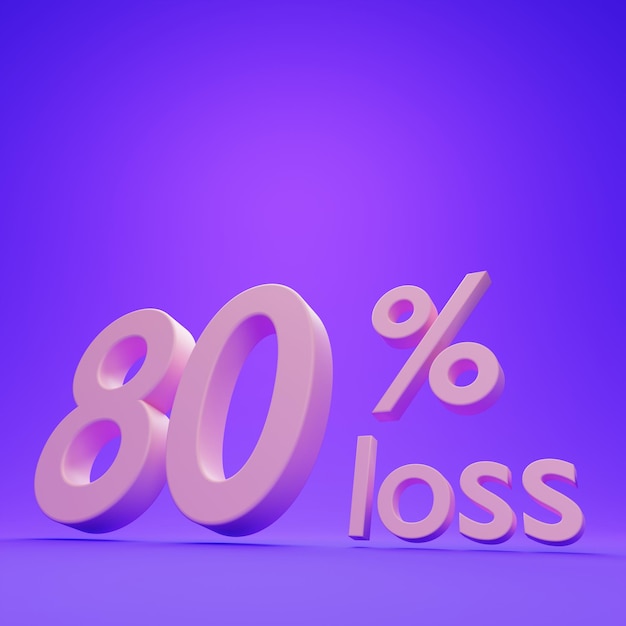 80 percent Loss on purple background 3d render illustration Discount eighty percent concept