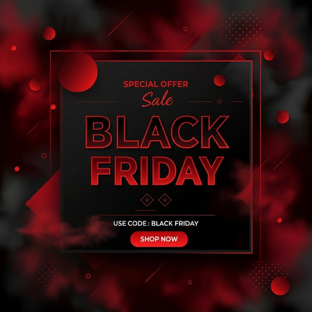 a black friday sale poster with a red background and a black banner that says black friday sale