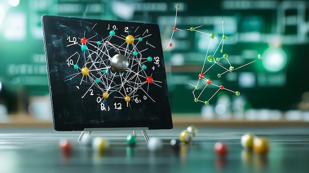 A blackboard showing the steps to solve a projectile motion problem