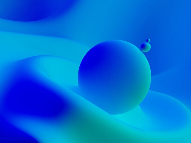 a blue and green colored sphere with a blue background with some bubbles