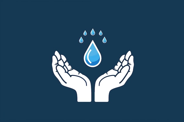 a blue water drop with two hands holding water drops