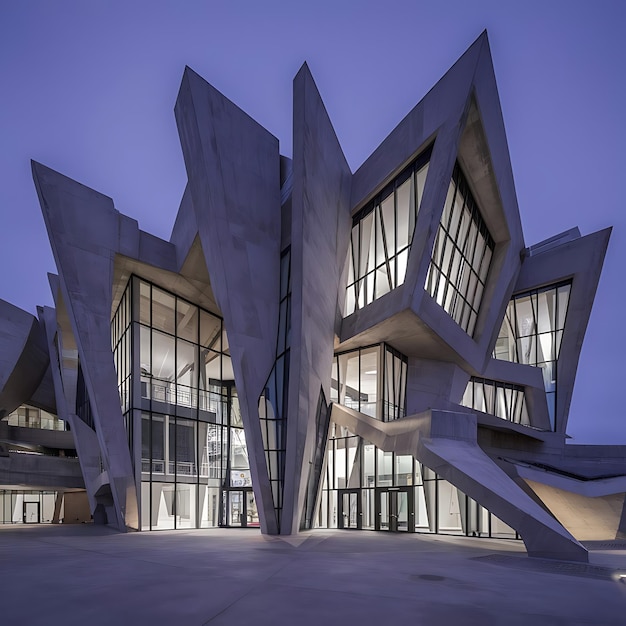 a building with a large triangular shape on the front