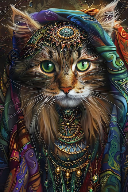 a cat with a colorful headband is shown in a colorful image