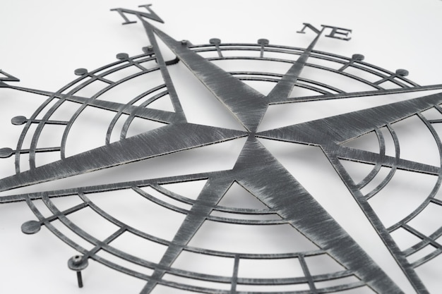 a close up of a compass with the word  l  on it