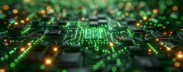 a close up of a computer with the green lights on it