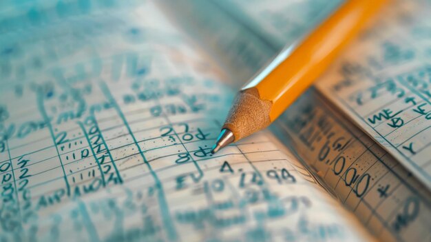 A closeup of a pencil on a checkbook