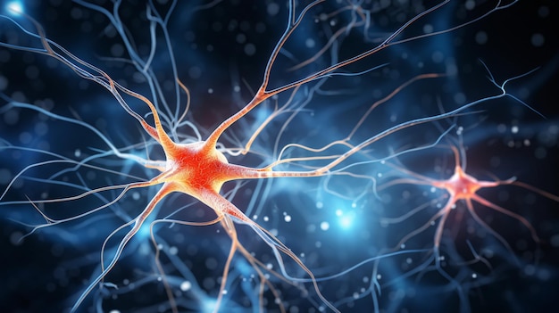 A closeup of a red and yellow neuron Generative AI
