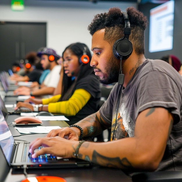 A coding bootcamp class with students focused on their laptops